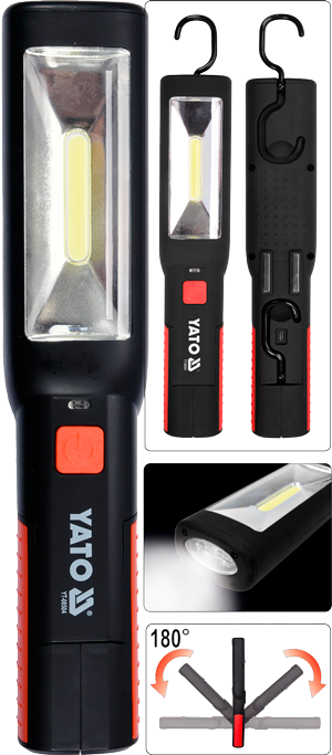 YT-08504 Фонарь аккумуляторный с креплениями на магнитах и крючках 250лм