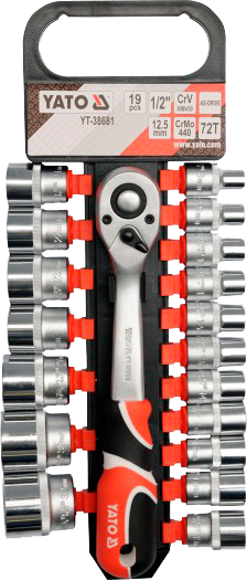 YT-38681 1/2" Набор головок 8-32 мм с трещоткой, 19 предметов