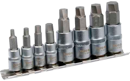 YT-04580 1/4"+ 3/8" Набор вкованных 6-гранных бит для извлечения поврежденных винтов 3-10 мм, 8 предметов