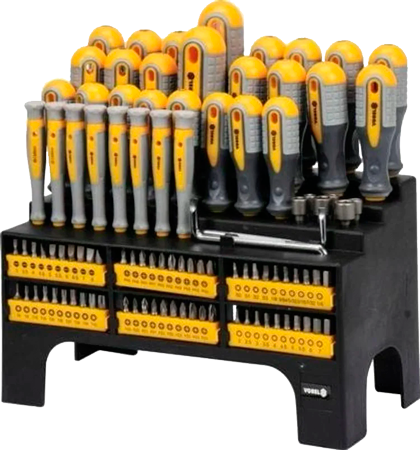 60750 Набор отвёрток и бит SL, PH, PZ, Torx, Sq, Hex с подставкой, 100 предметов