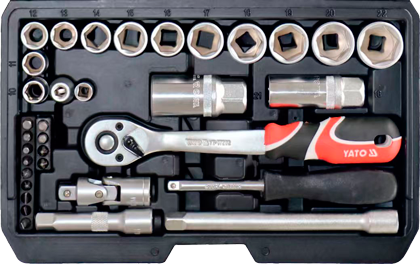 YT-38700 3/8" Набор головок 10-22 мм с принадлежностями и битами, 34 предмета