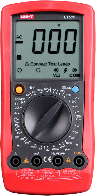 UT58C Мультиметр цифровой 20А 1000(1000)В (±0,5%), изм.темп.